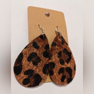 Leopard Shimmer Faux Fur Teardrop Earrings